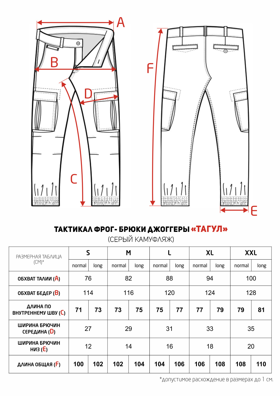 Размеры спортивных штанов