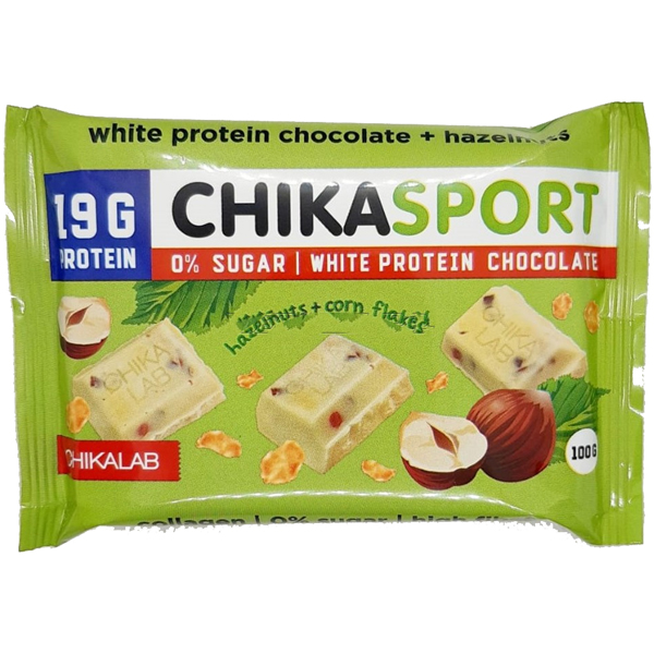 Белый шоколад с фундуком и кукурузными чипсами Chika Sport